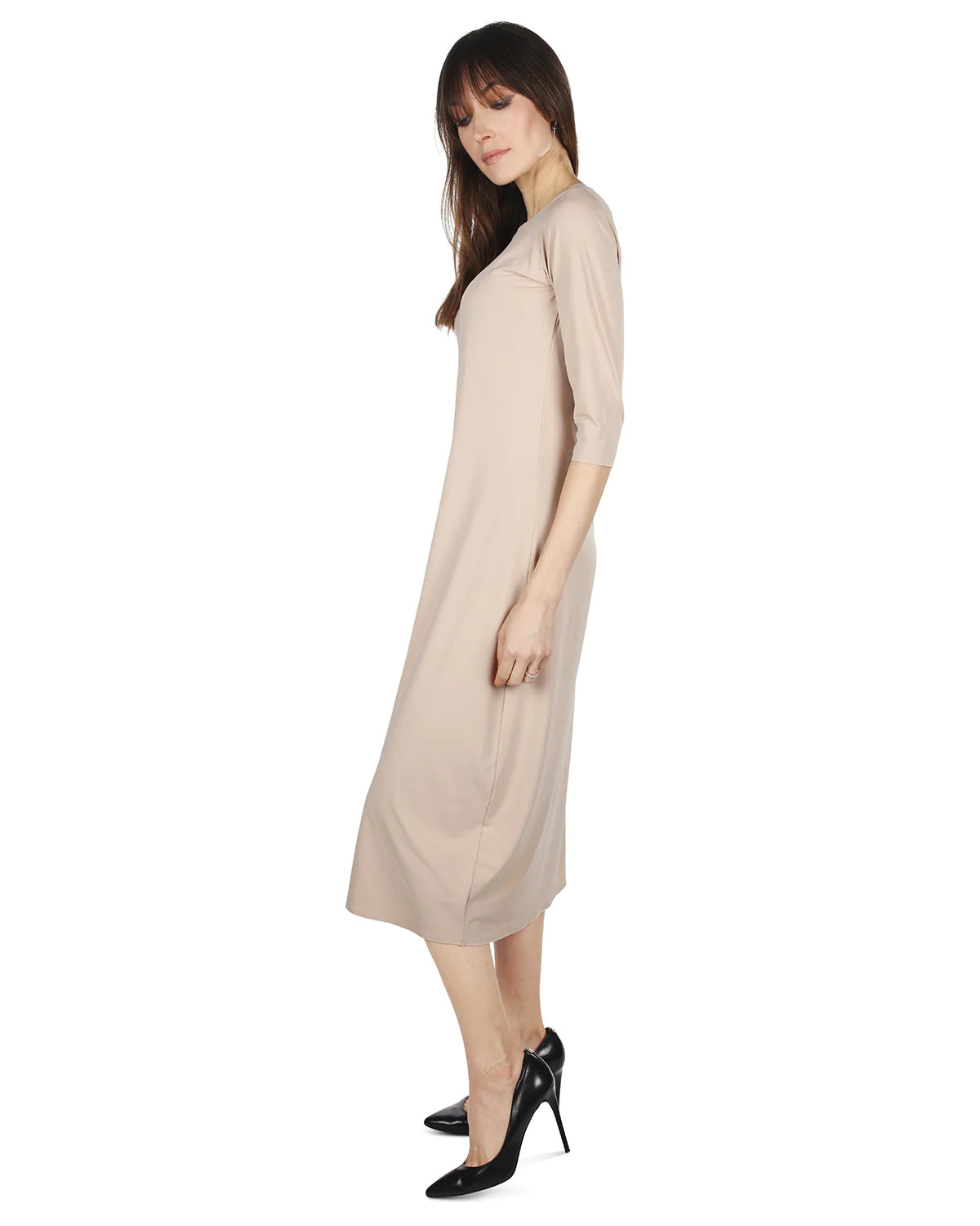 Womens Full Slip Modesty Layer Dress With Quarter Sleeves 42 Inch or 48 Inch Length Memoi