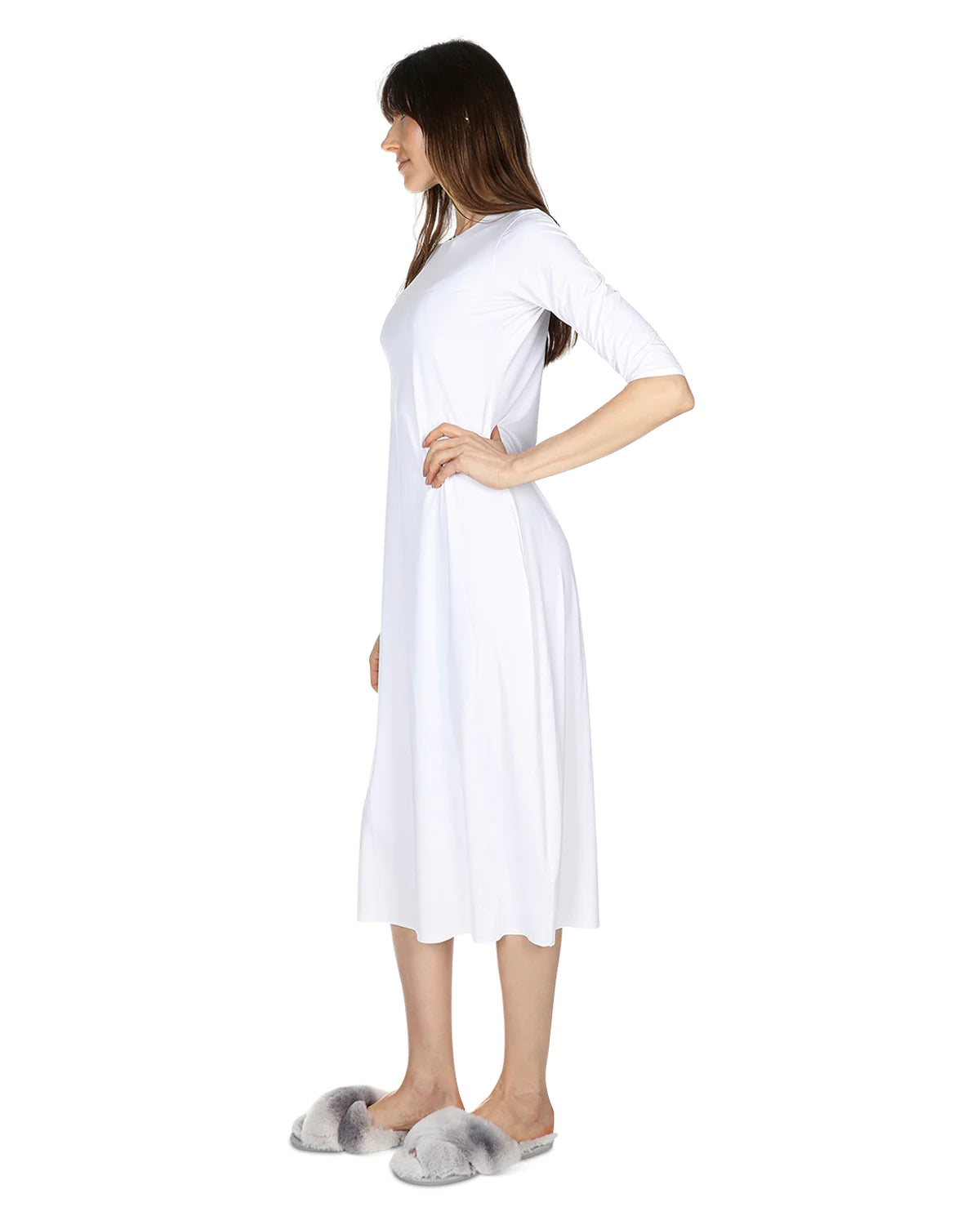 Womens Full Slip Modesty Layer Dress With Quarter Sleeves 42 Inch or 48 Inch Length Memoi