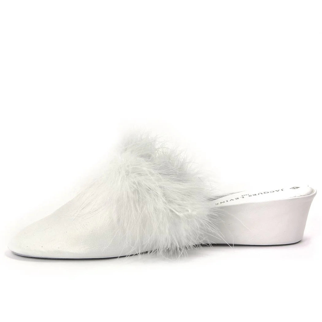 Jacques Levine Maribou Slippers 17715 White
