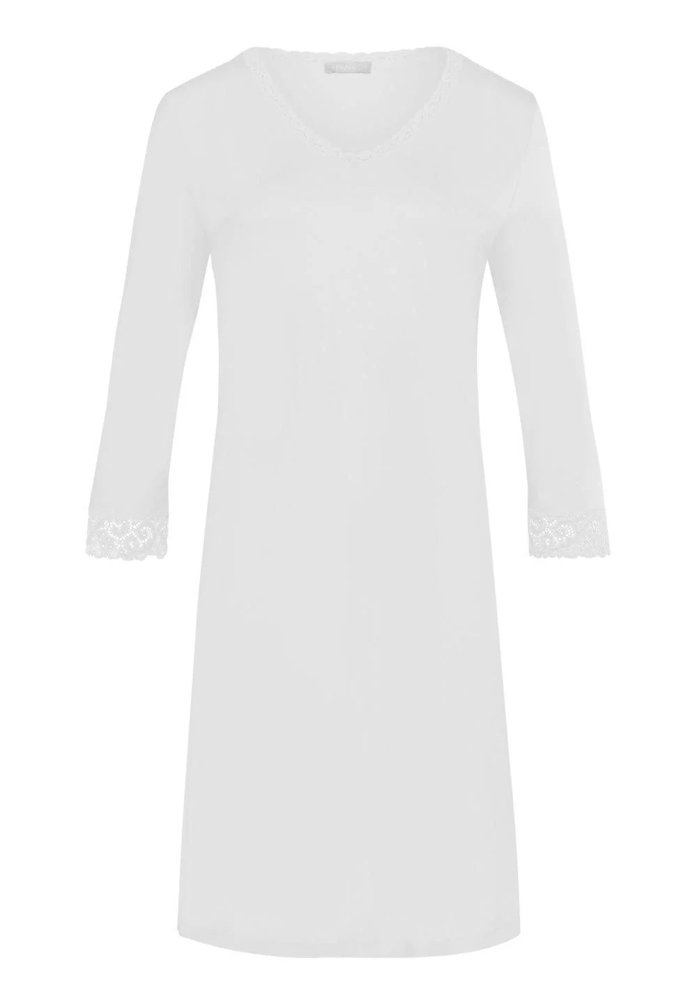 Hanro Moments Lace Trim Cotton Nightgown 3/4 Sleeve