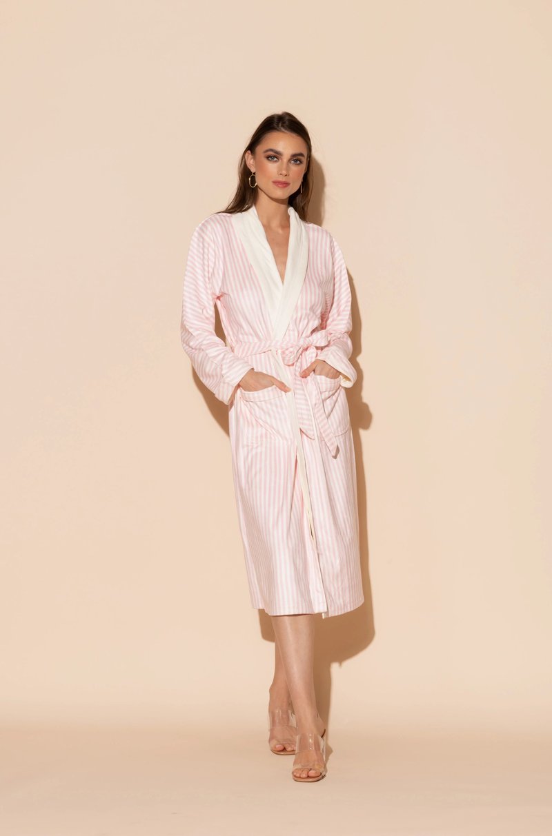 Wrap Up By VP Pink Stripes Long Robe