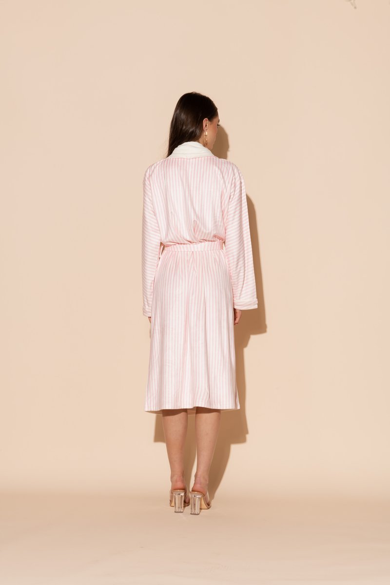 Wrap Up By VP Pink Stripes Long Robe