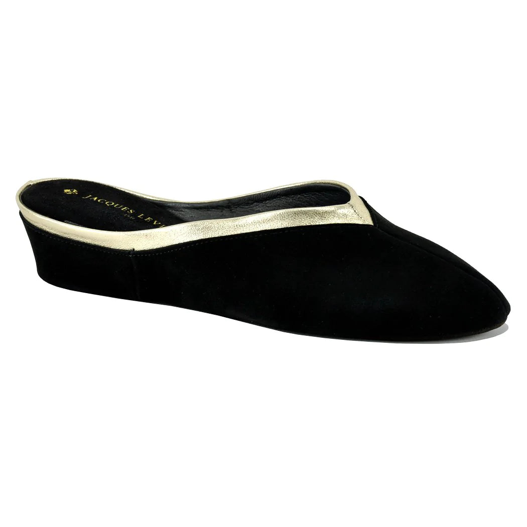 Jacques Levine Slippers 4640 Black Suede The Fitting Room