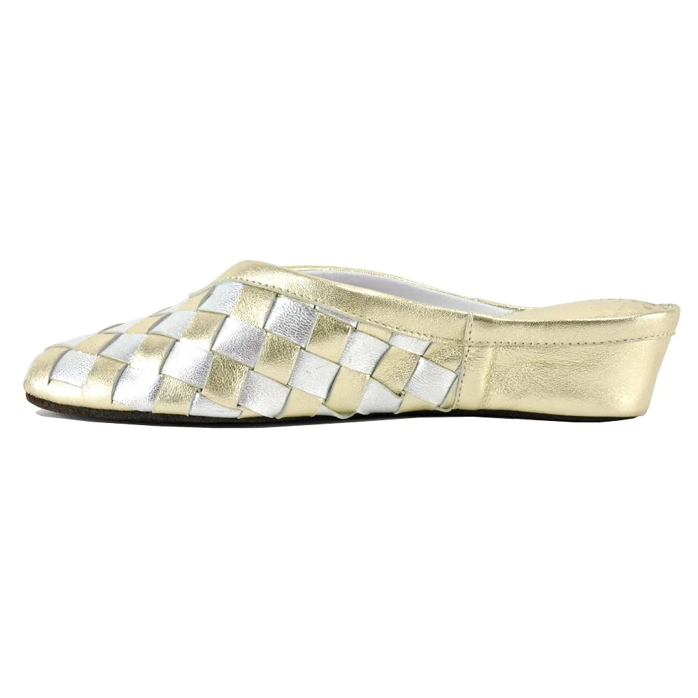 Jacques Levine Slippers Woven Gold/Silver