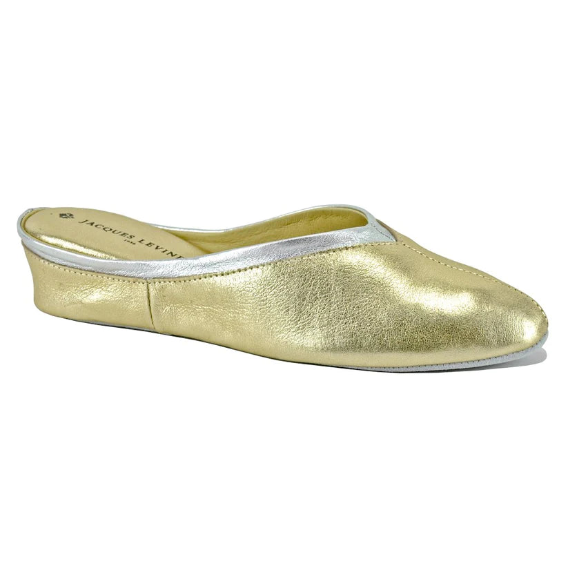 Jacques Levine Slippers 4640 Gold Silver The Fitting Room