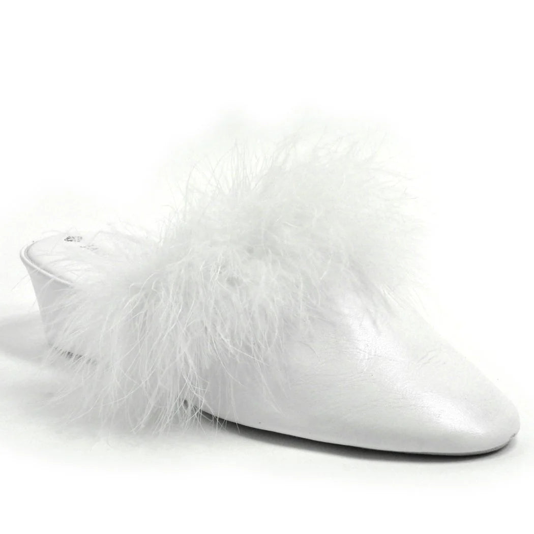 Jacques Levine Maribou Slippers 17715 White