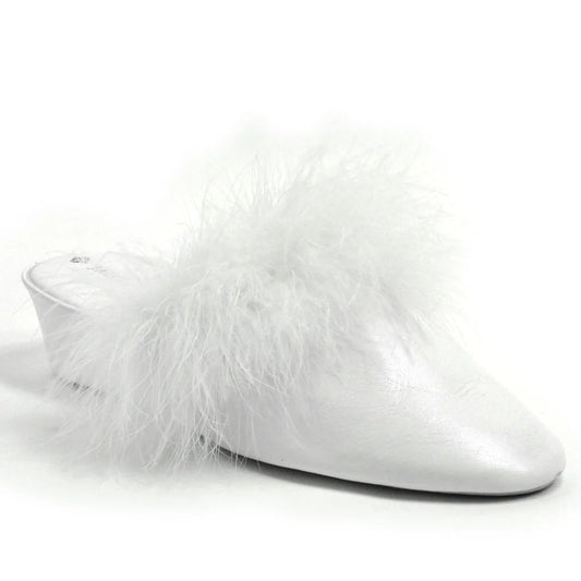 Jacques Levine Womens Maribou Slippers - 17715 White