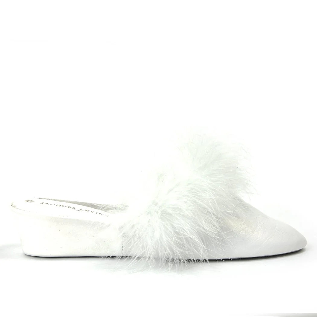 Jacques Levine Maribou Slippers 17715 White