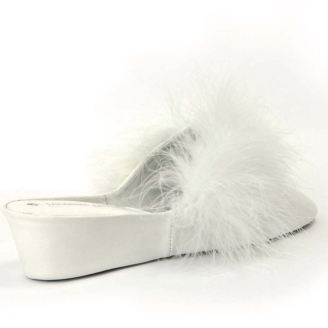 Jacques Levine Maribou Slippers 17715 White