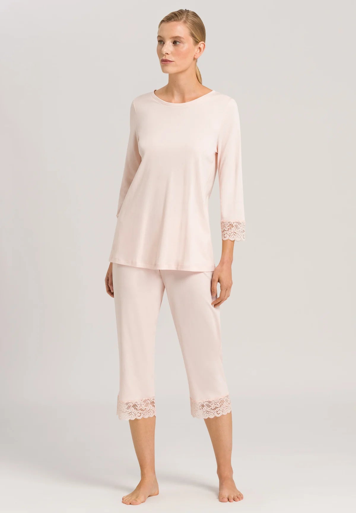 Hanro Moments 3/4 Sleeve Cropped Cotton Pajama Set