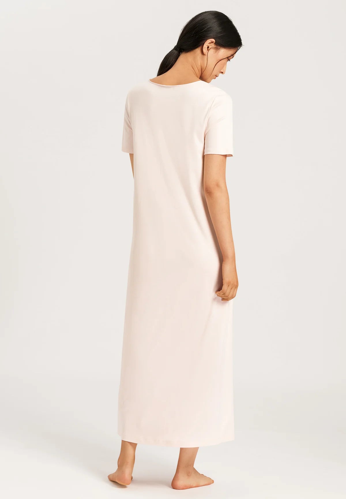 Hanro Moments Short Sleeve Lace Trim Cotton Nightgown