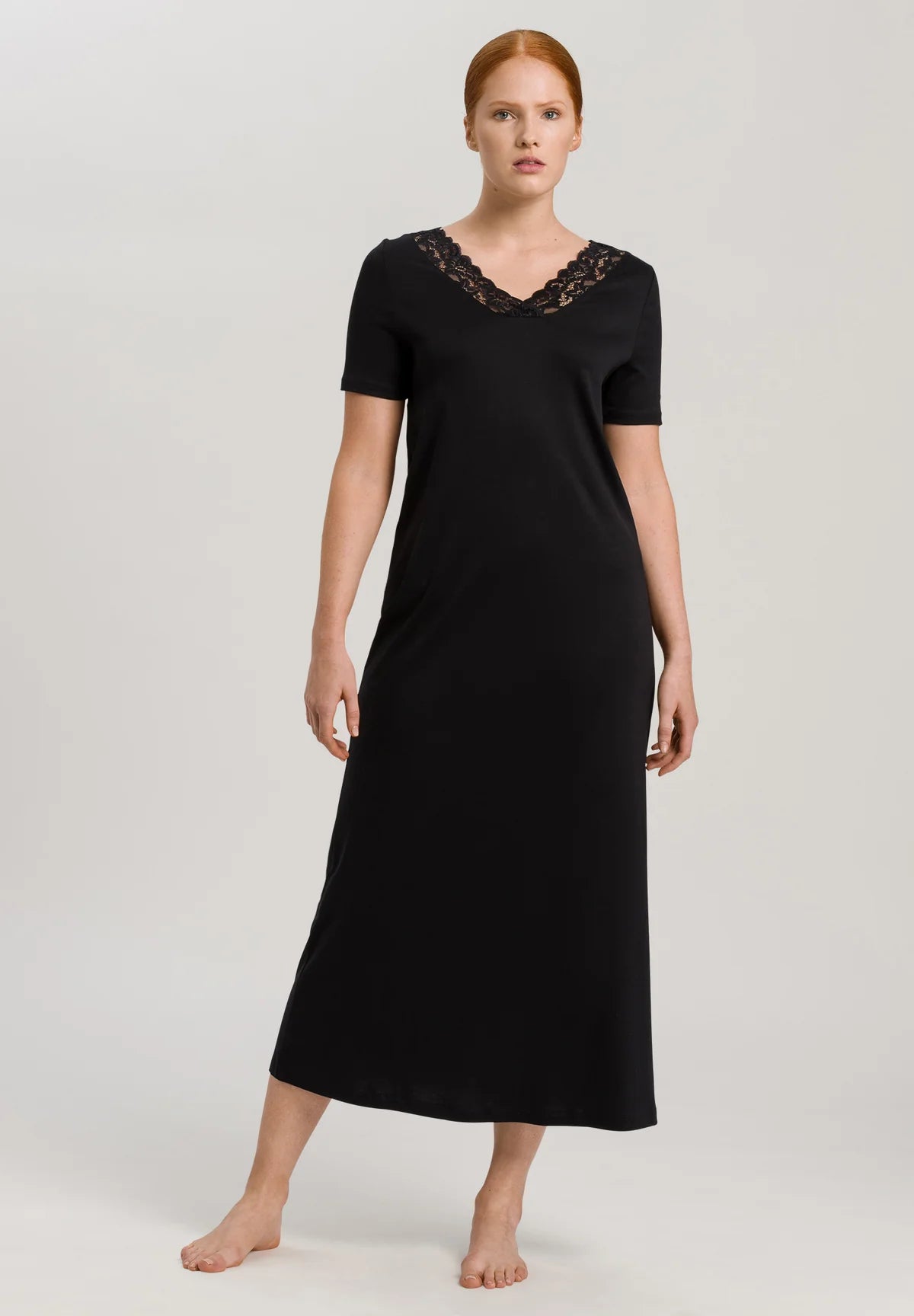 Hanro Moments Short Sleeve Lace Trim Cotton Nightgown