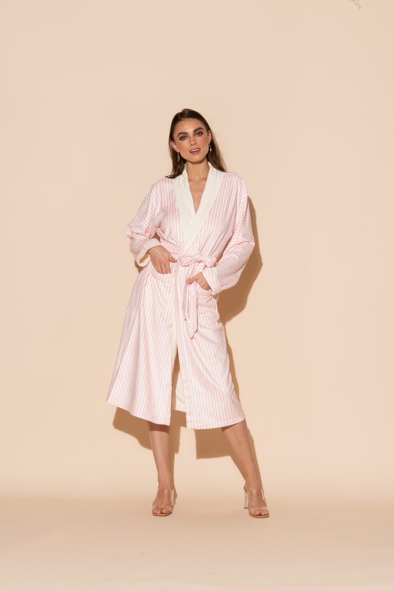 Wrap Up By VP Pink Stripes Long Robe – The Fitting Room