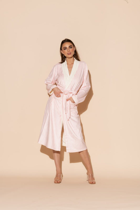 Wrap Up By VP Pink Stripes Long Robe