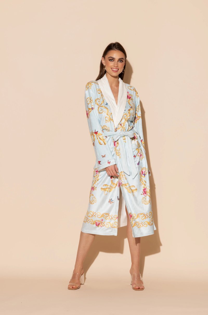 Wrap Up By VP Blue Butterflies Long Robe – The Fitting Room