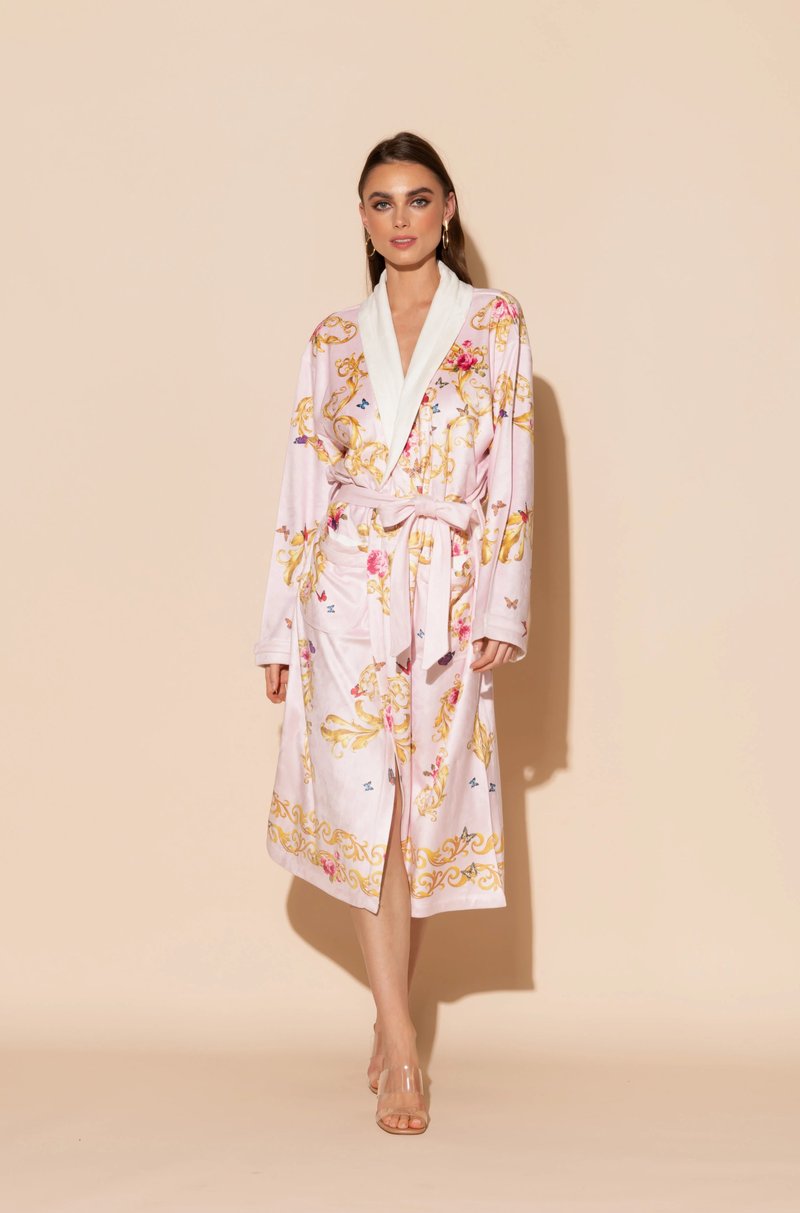 Wrap Up By VP Pink Butterflies Long Robe