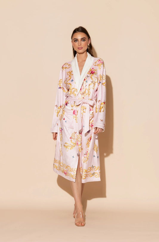 Wrap Up By VP Pink Butterflies Long Robe