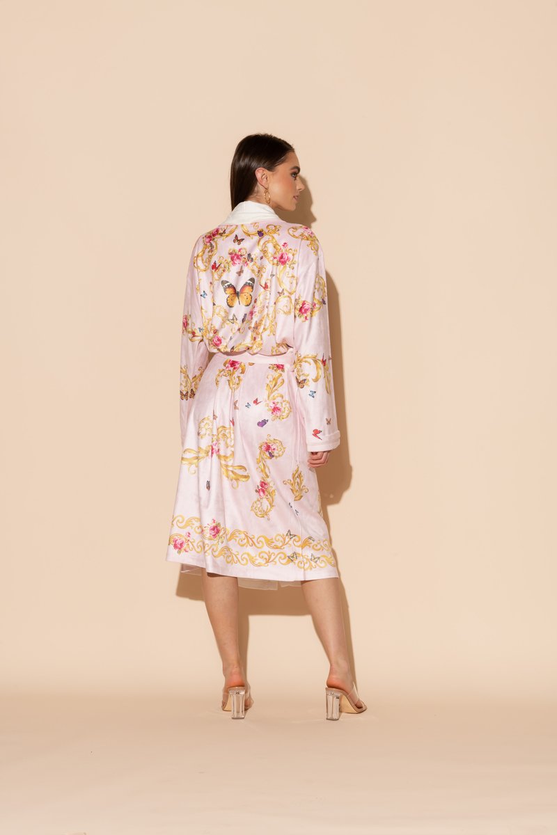 Wrap Up By VP Pink Butterflies Long Robe