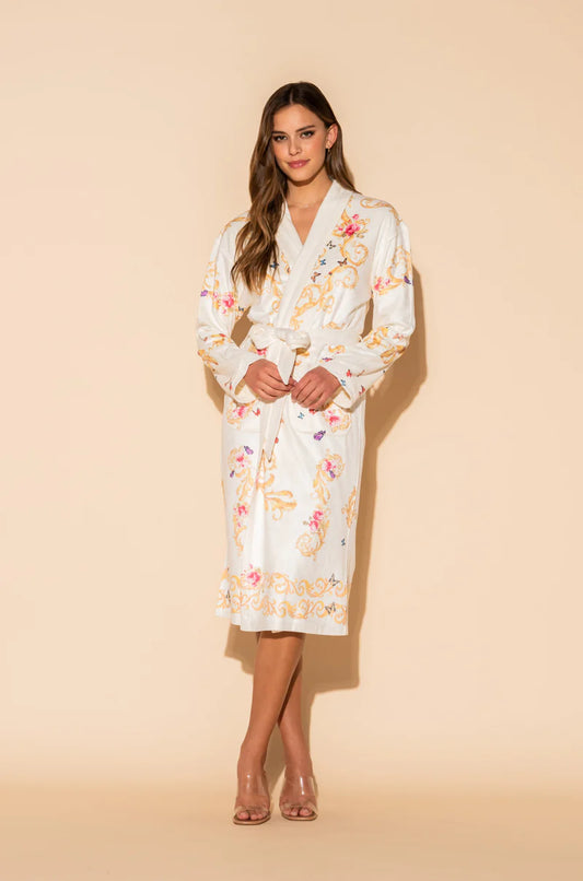 Wrap Up By VP White Butterflies Long Robe