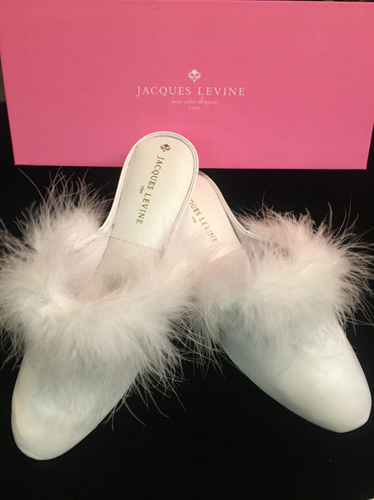 Jacques Levine Maribou Slippers 17715 White