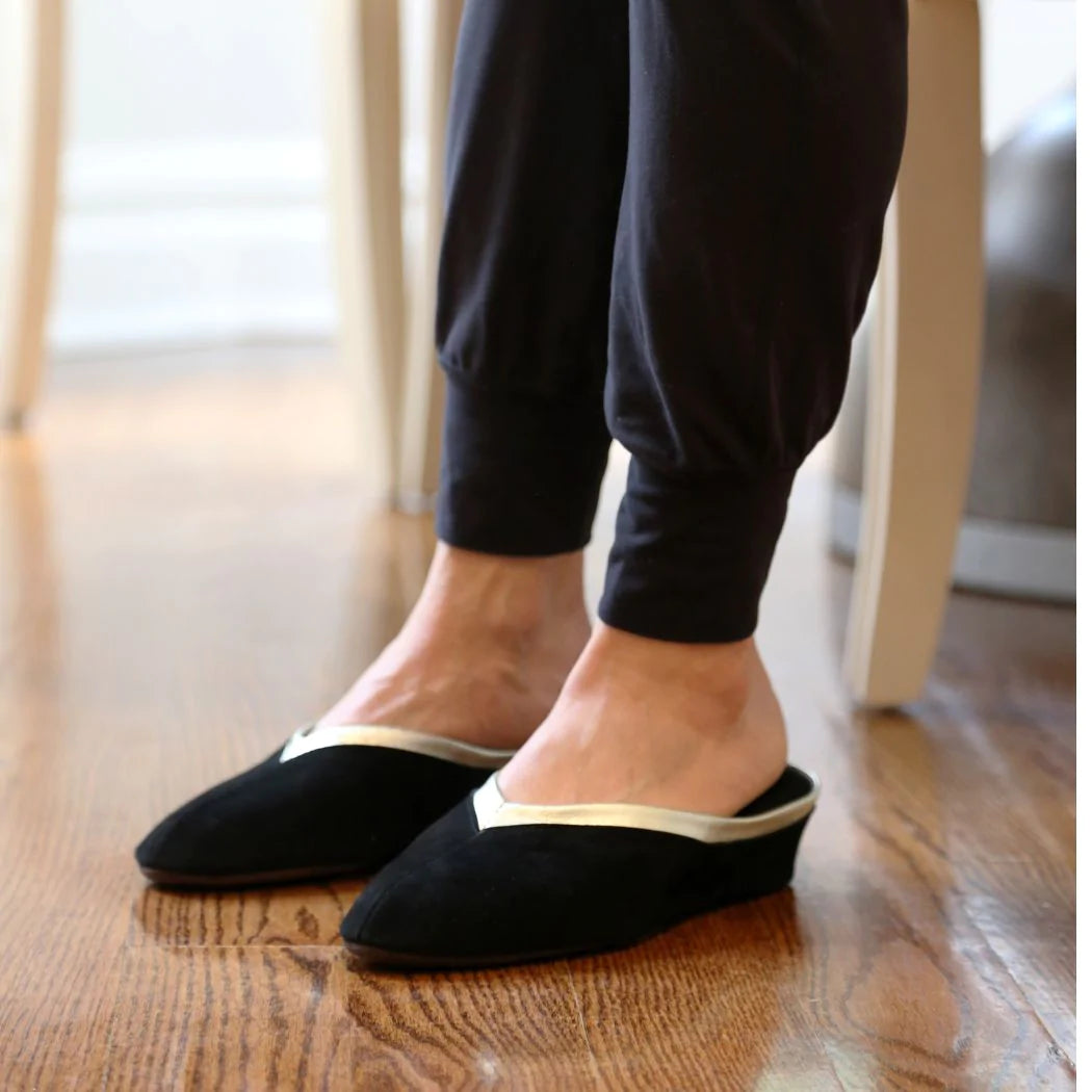 Jacques Levine Suede Wedge Slipper Black Slippers 8