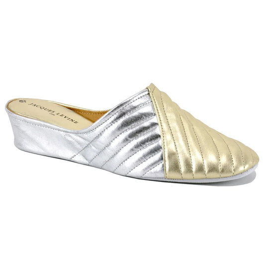 Jacques Levine Slippers 1221 Gold/Silver