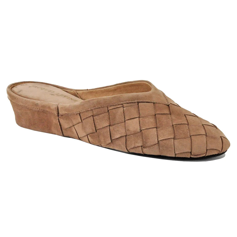 Jacques Levine Slippers 4640 Woven Suede Taupe