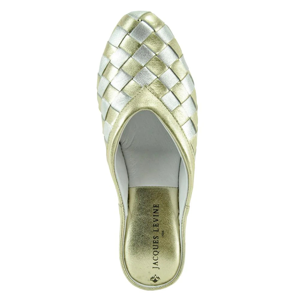 Jacques Levine Slippers 4640 Woven Gold/Silver