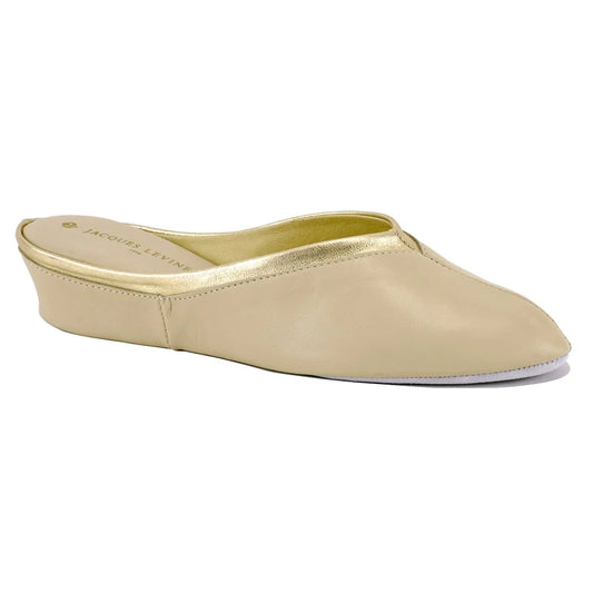 Jacques Levine Slippers 4640 Ivory/Gold