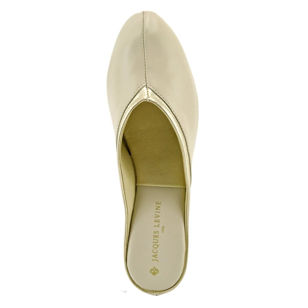 Jacques Levine Slippers 4640 Ivory/Gold